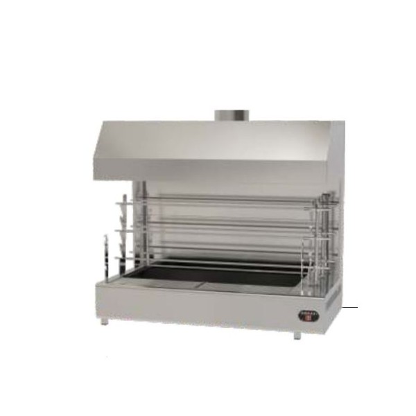 Επαγγελματική ανοξείδωτη επιτραπέζια ψησταριά κάρβουνου με σούβλες τρείς ατέρμονες και χοάνη VKN-TLGH9 160χ110χ150 εκ