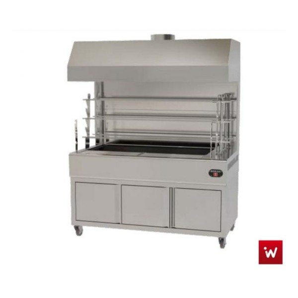 Επαγγελματική ανοξείδωτη επιδαπέδια ψησταριά κάρβουνου με σούβλες δύο ατέρμονες και χοάνη VKN-LGH6 160χ81χ200 εκ