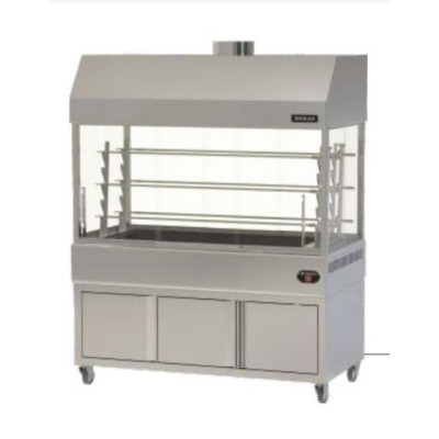 Επιδαπέδια ψησταριά κάρβουνου με σούβλες ένα ατέρμονα και χοάνη και τεσσερις πλευρές τζάμια VKN-LGHGD3 180χ61χ200 εκ