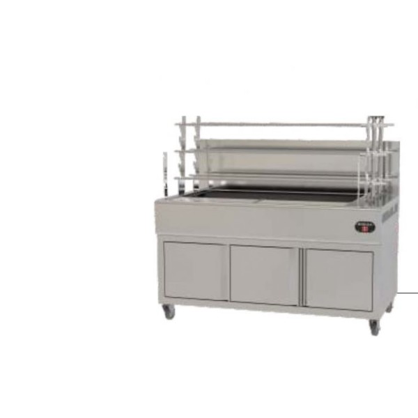 Επαγγελματική ανοξείδωτη επιδαπέδια ψησταριά κάρβουνου με σούβλες τρείς ατέρμονες VKN-LG9 160χ110χ154 εκ