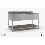 Επαγγελματική ανοξείδωτη λάντζα ανοιχτή 120χ70χ87 εκ με 2 γούρνες 50χ50χ30 ID-LANA120.2