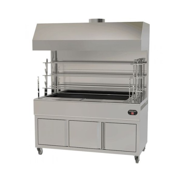 Επαγγελματική ανοξείδωτη επιδαπέδια ψησταριά κάρβουνου με σούβλες τρείς ατέρμονες και χοάνη VKN-LGH9 160χ110χ200 εκ