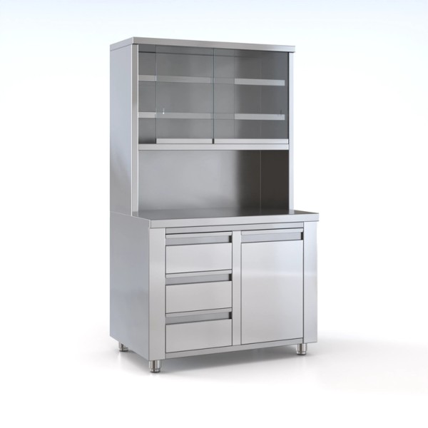 Επαγγελματικό ανοξείδωτο ερμάριο με ποτηριέρα, συρτάρια και αμπάρι 110X70X195 εκ ID-COUVERT110