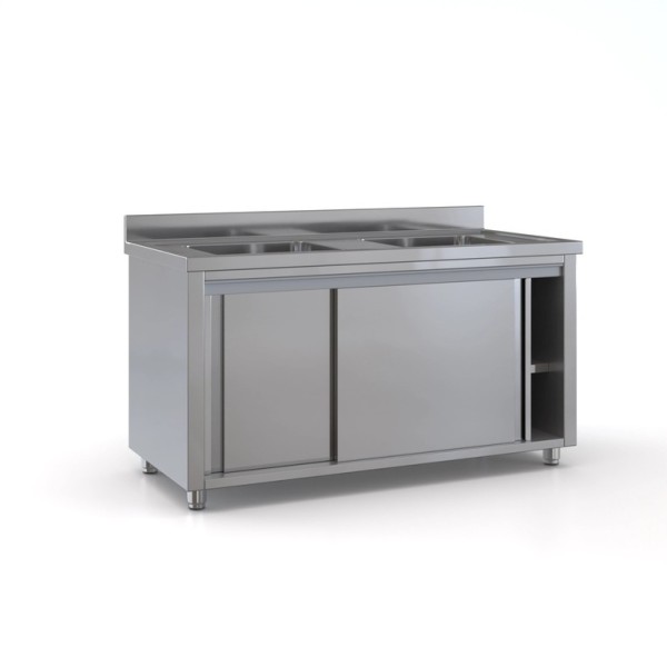 Επαγγελματική ανοξείδωτη λάντζα κλειστή 120χ70χ87 με 2 γούρνες 50χ50χ30 εκ ID-LANK120.2