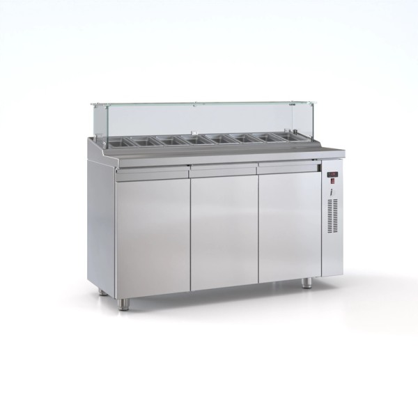 Ψυγείο saladette 3 πόρτες χωρίς μηχανή για 7 GN 1/4 150χ70χ126 εκ ID-PSM15070BAR