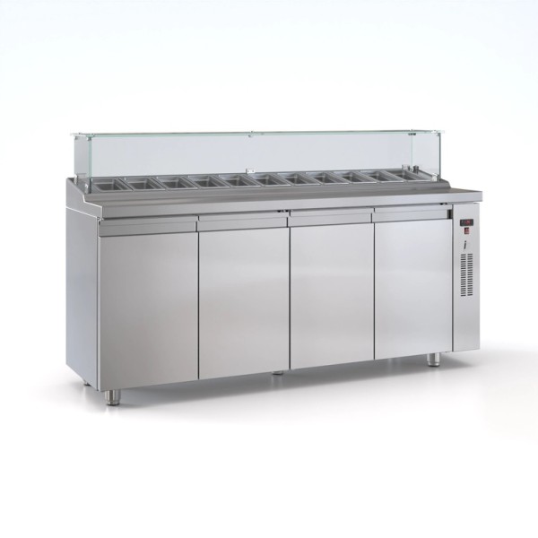 Ψυγείο saladette 4 πόρτες χωρίς μηχανή για 10 GN 1/4 195χ70χ126 εκ ID-PSM19570BAR