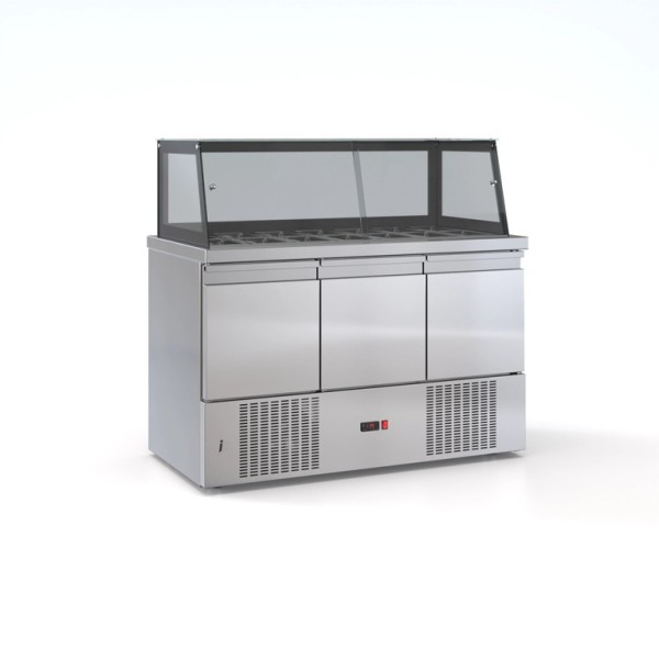 Ψυγείο σαλατών συντήρηση 3 πόρτες μηχανή κάτω 2 σειρές GN 130x70x126 εκ ID-PSM13070.DM
