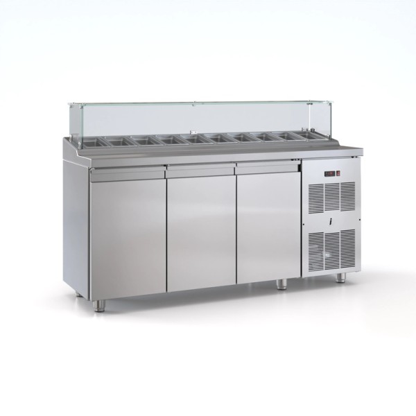 Ψυγείο saladette 3 πόρτες μηχανή δεξιά για 10 GN 1/4 175χ70χ126 εκ ID-PSM17570BAR