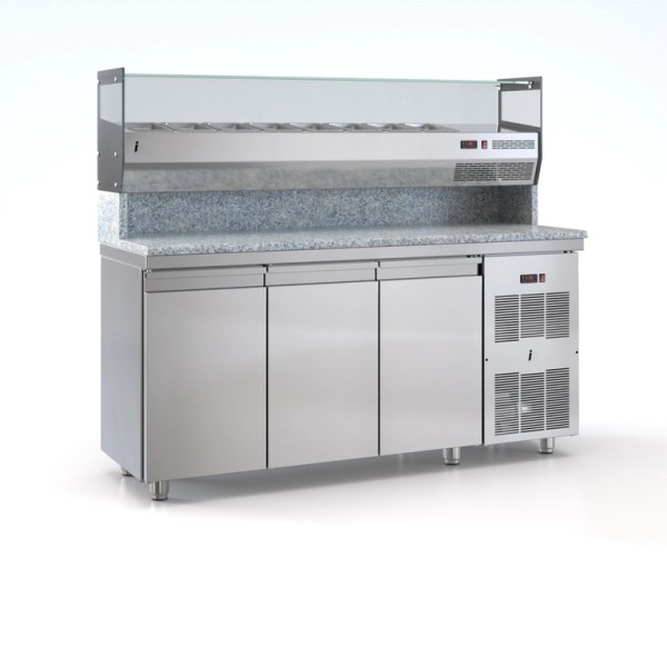 Επαγγελματικό ανοξείδωτο ψυγείο πίτσας με 3 πόρτες & σαλατων για 8 GN 180X75X140 εκ ID-PSM180PIZZA/3GN ENERGY CLASS A