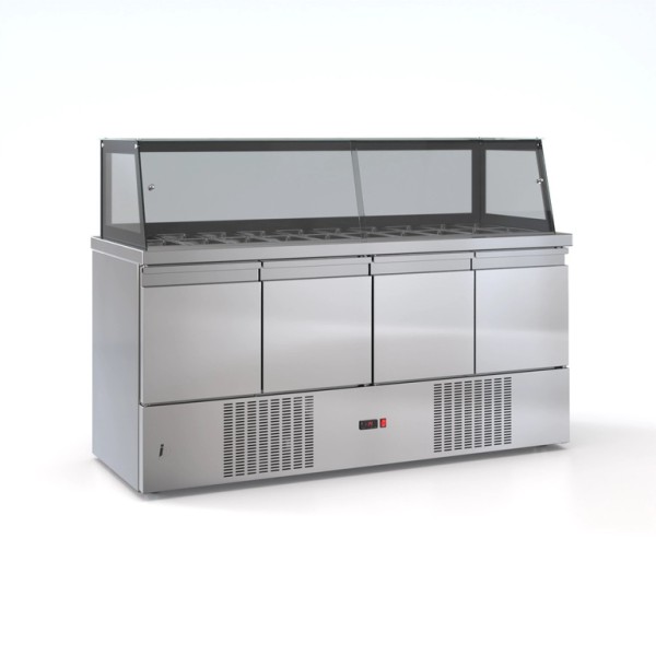 Ψυγείο σαλατών συντήρηση 4 πόρτες μηχανή κάτω 2 σειρές GN 180x70x126 εκ ID-PSM18070.DM