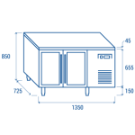 Πάγκος συντήρησης με κρυστάλλινες πόρτες QRG 2100 - GN 1/1