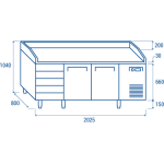 Πάγκος συντήρησης πίτσας QZ 26 για λαμαρίνες 600χ400 mm