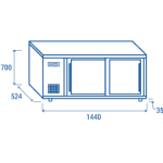 Self service βιτρίνα πάγκου με 3 πλευρές τζάμι RC 980 - 300lt 