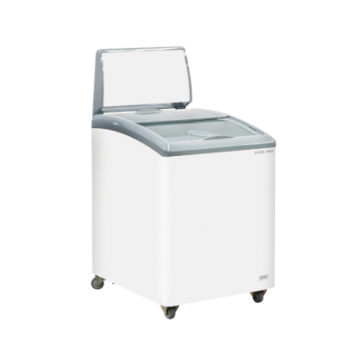 Οριζόντιος καταψύκτης CG 150C με συρόμενα γυάλινα καπάκια και διαφημιστική μετώπη 150lt