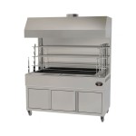 Επαγγελματική ανοξείδωτη επιδαπέδια ψησταριά κάρβουνου με σούβλες τρείς ατέρμονες και χοάνη VKN-LGH9 160χ110χ200 εκ