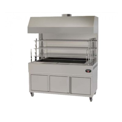 Επαγγελματική ανοξείδωτη επιτραπέζια ψησταριά κάρβουνου με σούβλες ένα ατέρμονα και χοάνη VKN-TLGH3 160χ61χ150 εκ