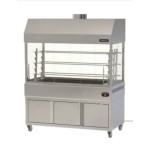 Επιδαπέδια ψησταριά κάρβουνου με σούβλες ένα ατέρμονα και χοάνη και τεσσερις πλευρές τζάμια VKN-LGHGD3 180χ61χ200 εκ