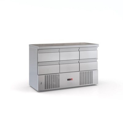 Ψυγείο πάγκος συντήρηση με 6 Συρτάρια μοτέρ κάτω 135X70X87.εκ ID-PSM 13570DM/6SIR