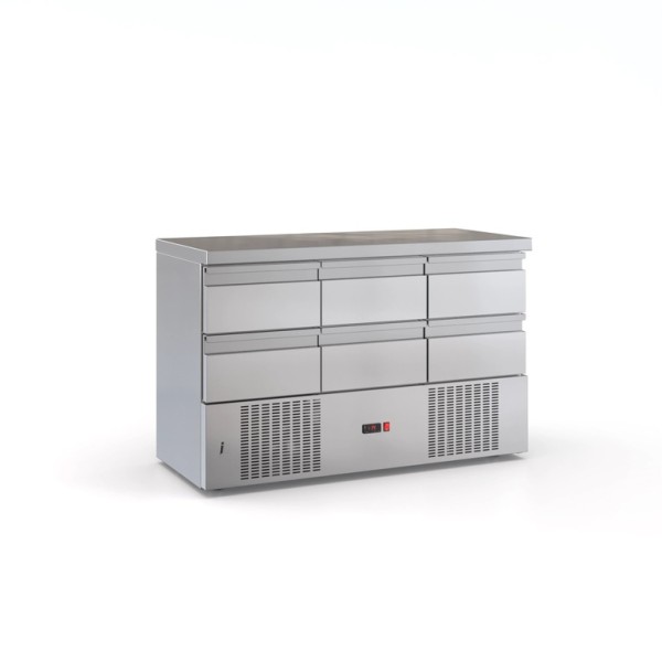 Ψυγείο πάγκος συντήρηση με 6 Συρτάρια μοτέρ κάτω 135X70X87.εκ ID-PSM 13570DM/6SIR