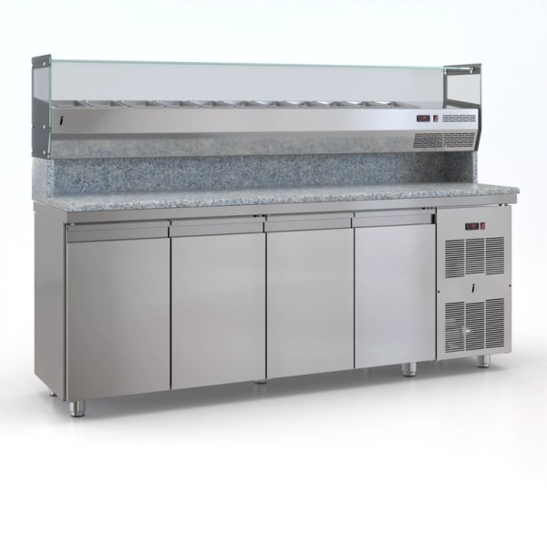 Επαγγελματικό ανοξείδωτο ψυγείο πίτσας με 4 πόρτες & σαλατων για 11 GN 225X75X140 εκ ID-PSM225PIZZA/4GN ENERGY CLASS A