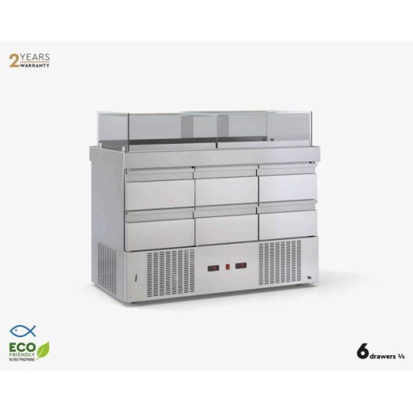 Βιτρίνα με επάλληλα κρύσταλλα & Αποθήκη ψαριών με 6 συρτάρια συντήρηση φυσικής ψύξης & μοτέρ κάτω 1350χ70χ1120εκ ID-PSAR13570.EPL