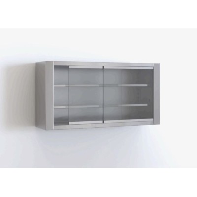 Ανοξείδωτη ποτηριέρα με συρόμενα κρύσταλλα και 2 ράφια 220X32X70 εκ ID-POT220