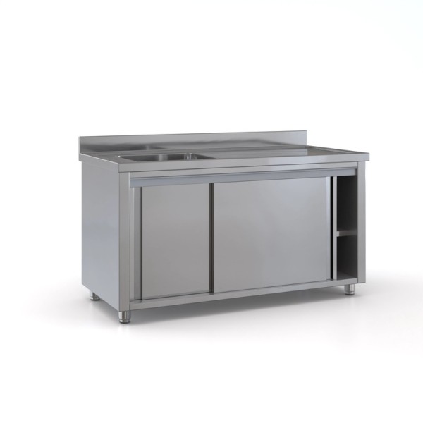 Επαγγελματική λάντζα ανοξείδωτη κλειστή 90χ70χ87 με 1 γούρνα δεξιά 50χ50χ30 εκ ID-LANK90.1