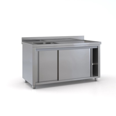 Επαγγελματική λάντζα ανοξείδωτη κλειστή 140χ70χ87 με 1 γούρνα δεξιά 50χ50χ30 εκ ID-LANK140.1