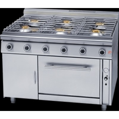 Εστία αερίου εξαπλή επιδαπέδια κλειστή βάση ΣΕΙΡΑ 90 120×90×86 εκ HOTEL CHEF 690- PN-GCOV 690