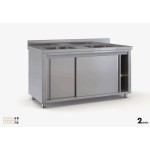 Επαγγελματική ανοξείδωτη λάντζα κλειστή 220χ70χ87 με 2 γούρνες 50χ50χ30 εκ ID-LANK220.2