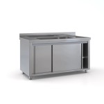 Επαγγελματική λάντζα σκευών ανοξείδωτη κλειστή 140χ70χ87 με 1 γούρνα 91,5X51X30 εκ ID-LANK140.1B