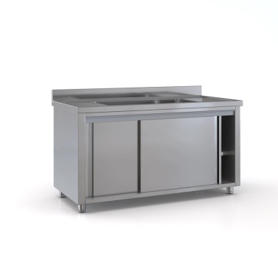 Επαγγελματική λάντζα σκεύων ανοξείδωτη κλειστή 160χ70χ87 με 1 γούρνα 91,5X51X30 εκ ID-LANK160.1B