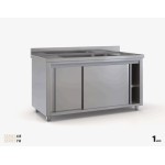 Επαγγελματική λάντζα σκεύων ανοξείδωτη κλειστή 190χ70χ87 με 1 γούρνα 91,5X51X30 εκ ID-LANK190.1B