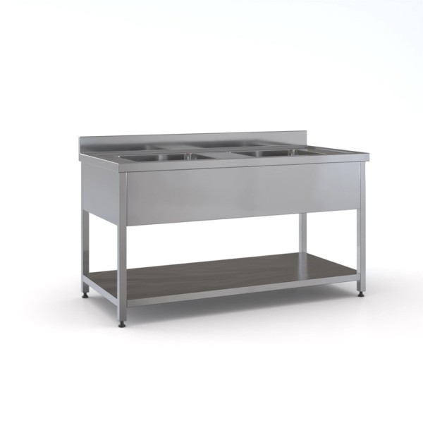 Επαγγελματική ανοξείδωτη λάντζα ανοιχτή 120χ70χ87 εκ με 2 γούρνες 50χ50χ30 ID-LANA120.2