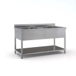 Επαγγελματική ανοξείδωτη λάντζα ανοιχτή 190χ70χ87 εκ με 2 γούρνες 50χ50χ30 ID-LANA190.2