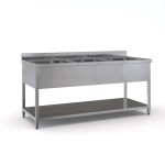 Επαγγελματική ανοξείδωτη λάντζα ανοιχτή 220χ70χ87 εκ με 3 γούρνες 50χ50χ30 ID-LANA220.3