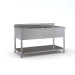 Επαγγελματική λάντζα σκευών ανοξείδωτη ανοιχτή 140χ70χ87 με 1 γούρνα 91.5χ51χ30 εκ ID-LANA140.1B