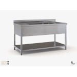 Επαγγελματική λάντζα σκευών ανοξείδωτη ανοιχτή 190χ70χ87 με 1 γούρνα 91.5χ51χ30 εκ ID-LANA190.1B