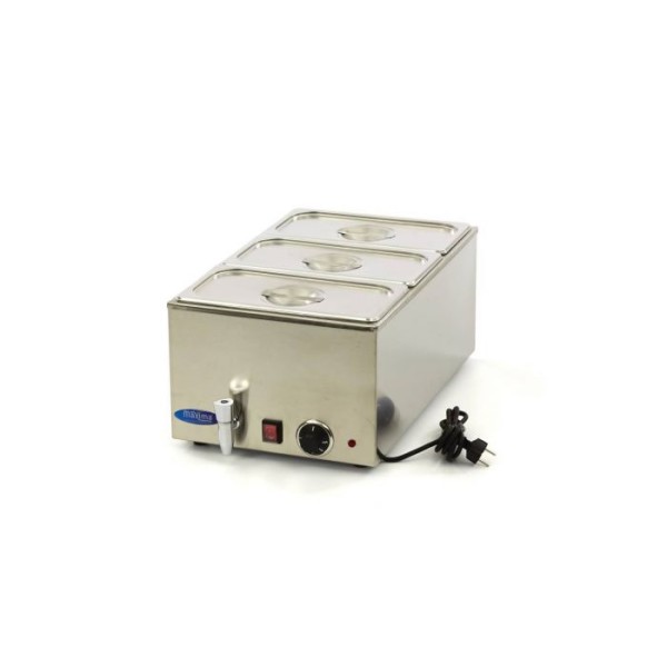 Επαγγελματικό Bain Marie ηλεκτρικό επιτραπέζιο 3 GN 1/3 με βρυσάκι & καπάκια 33,8X54X24,8 εκ MAX-09300011